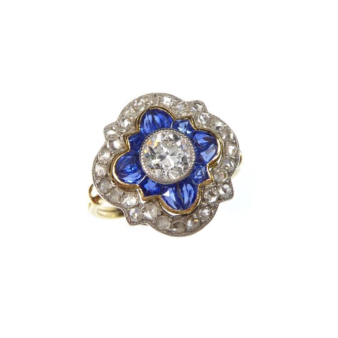 Diamond and sapphire quatrelobe cluster ring | MasterArt